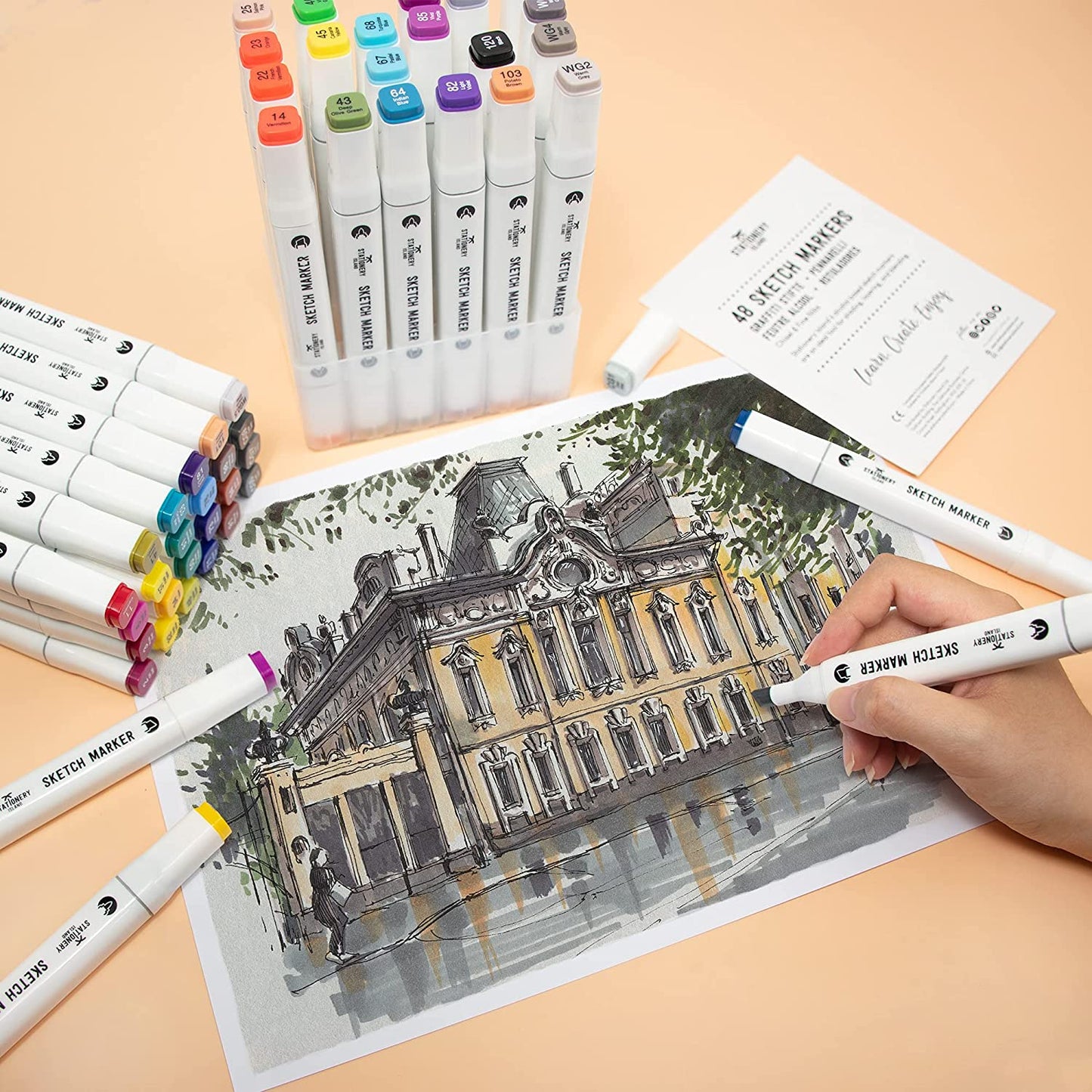 Assorted Colours Sketch Markers & Soft Carry Case - Set of 48