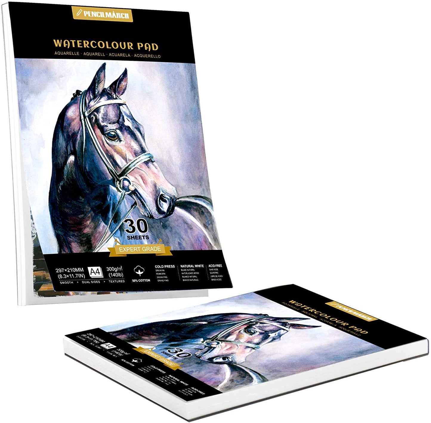 A pack of 2 A4 Pencilmarch artist watercolour paper pads with 300 gsm paper and 30 pages - Stationery Island