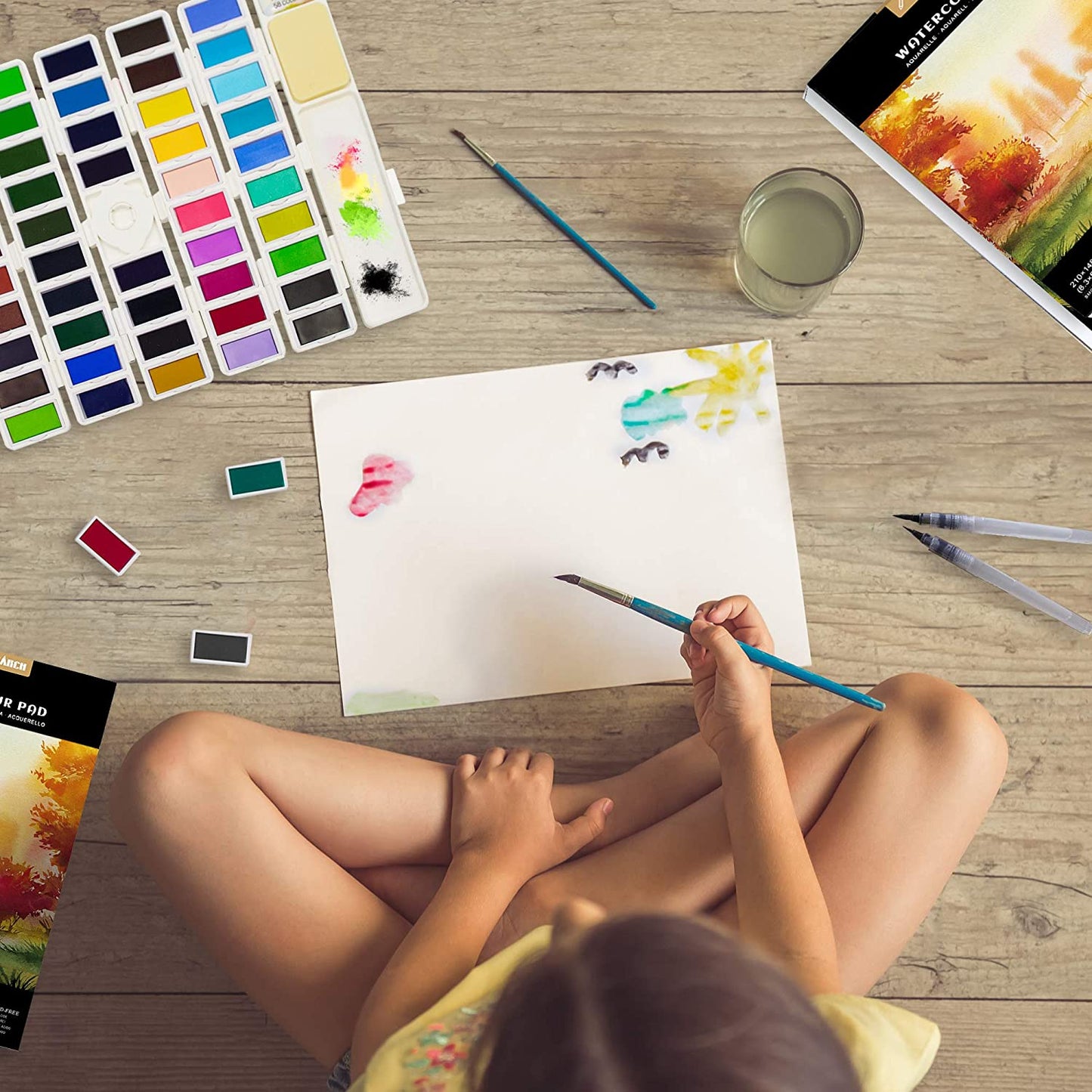 Watercolour Paint Travel Set - 58 Colours + 2 Aqua Brushes