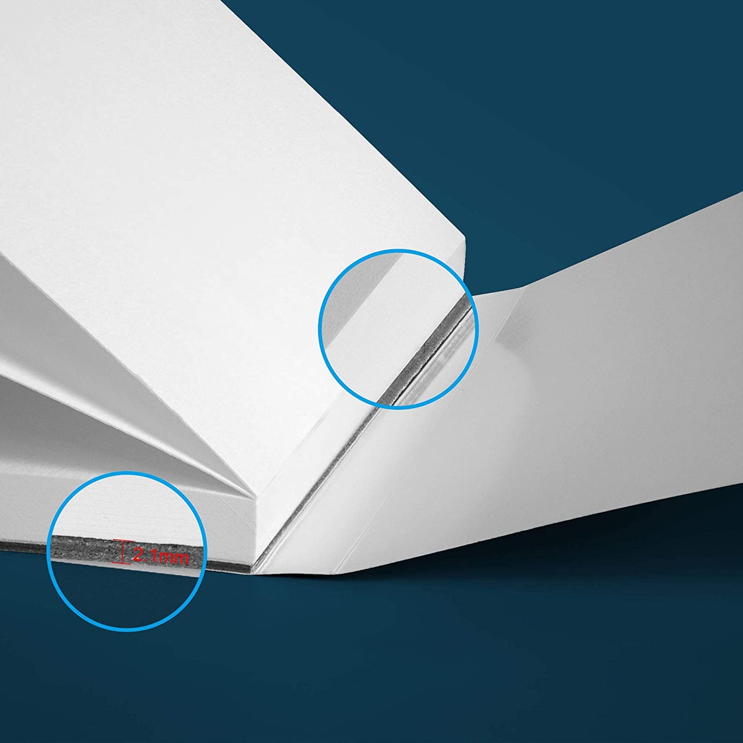 The thickness of the card base at the bottom of the A4 Pencilmarch artist watercolour paper pad with 300 gsm paper and 30 pages, is 2.1mm - Stationery Island
