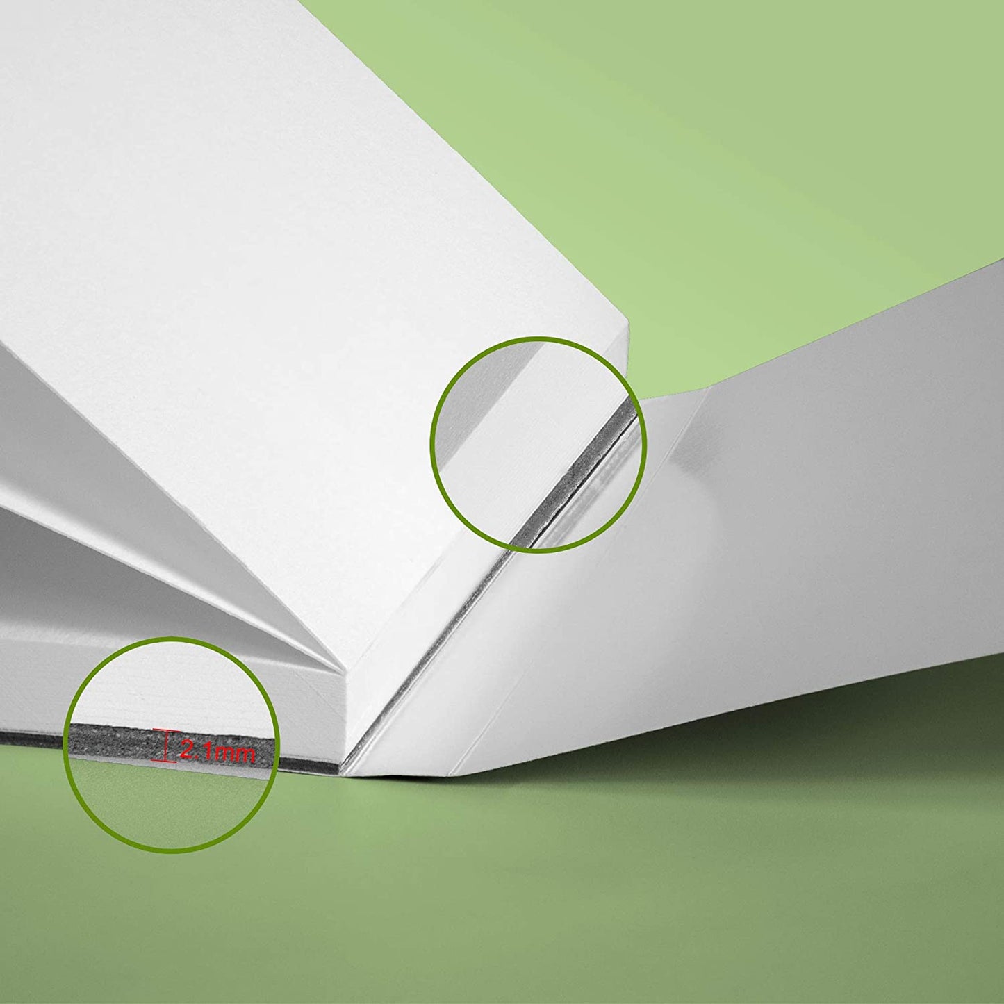 The thickness of the card base at the bottom of the A5 Pencilmarch watercolour paper pad with 230 gsm paper and 30 pages, is 2.1mm - Stationery Island