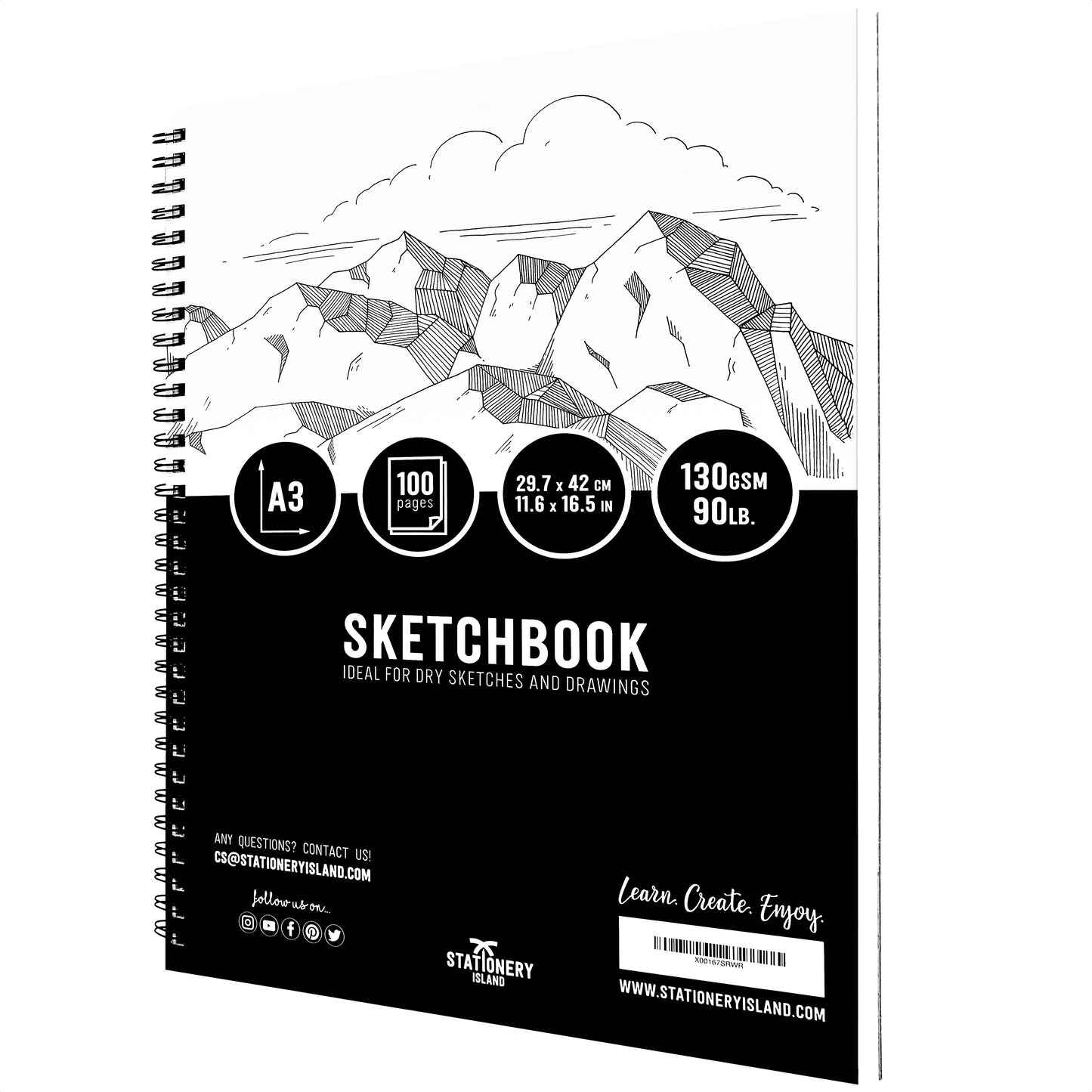An A3 spiral bound sketchbook that has 100 pages - Stationery Island