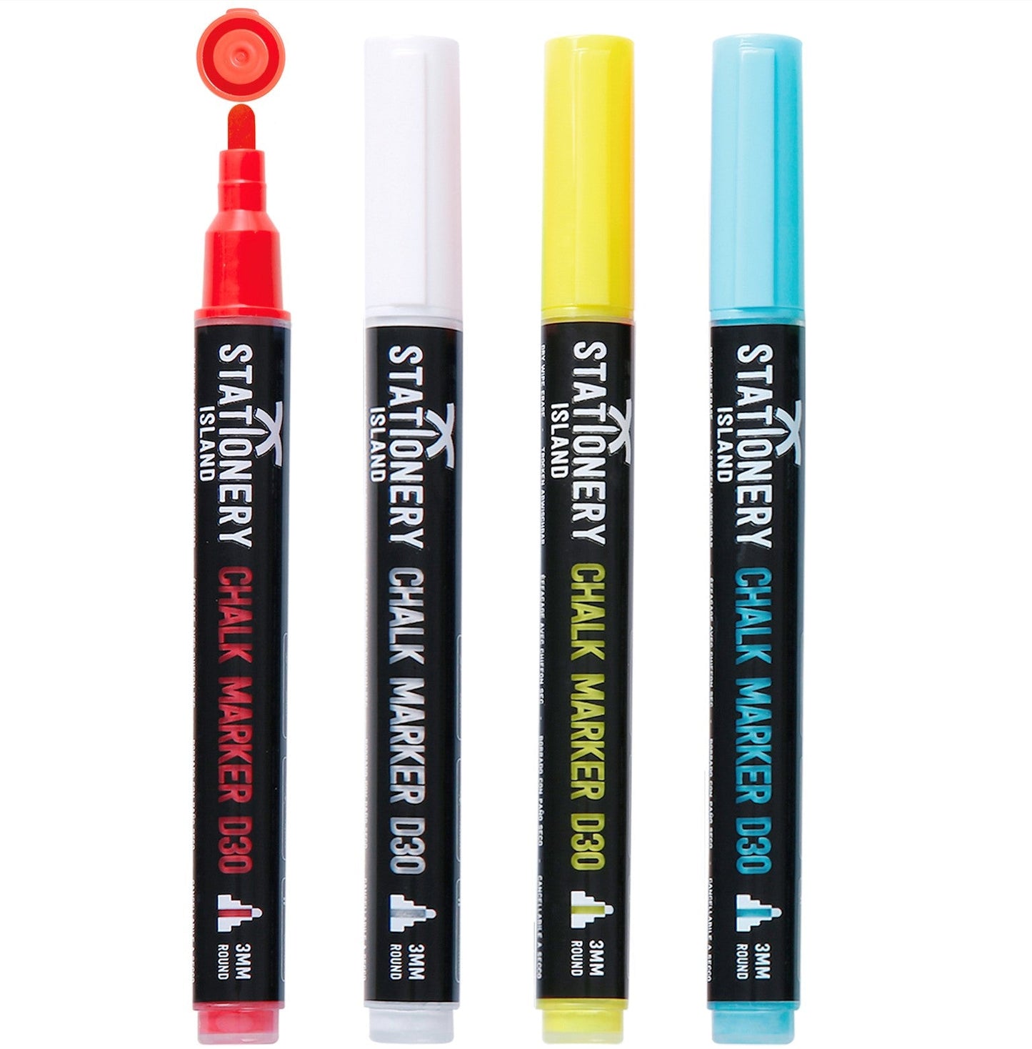A pack of 4 dry wipe D30 chalk pens with a 3mm fine nib - Stationery Island