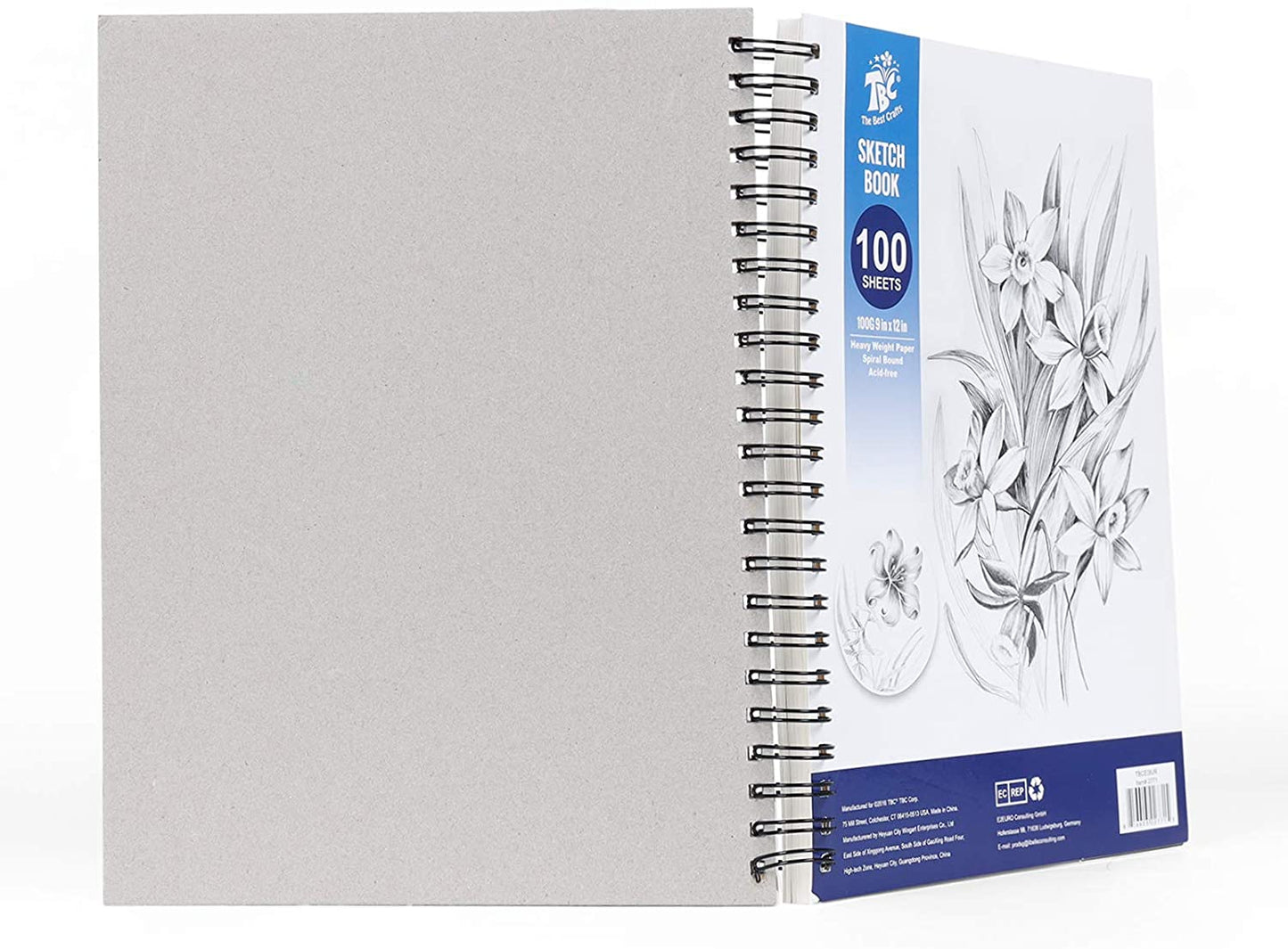 The back of the TBC sketch book that has 100 sheets, which are 9 x 12" - Stationery Island