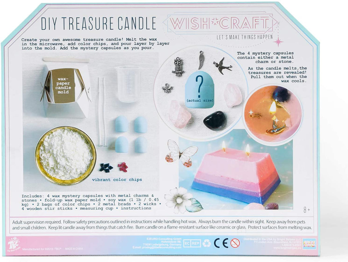 Information about what is included in the TBC DIY candle kit project for kids written on the back of the box - Stationery Island