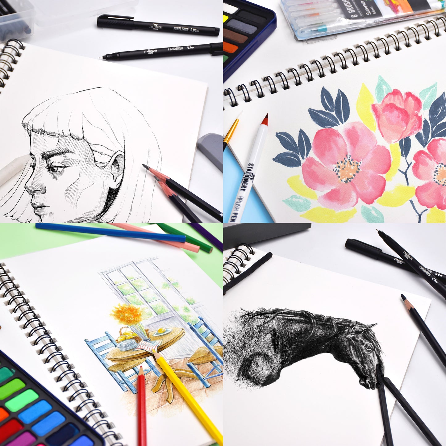 Pages from the A3 spiral bound sketchbook used to create drawings - Stationery Island