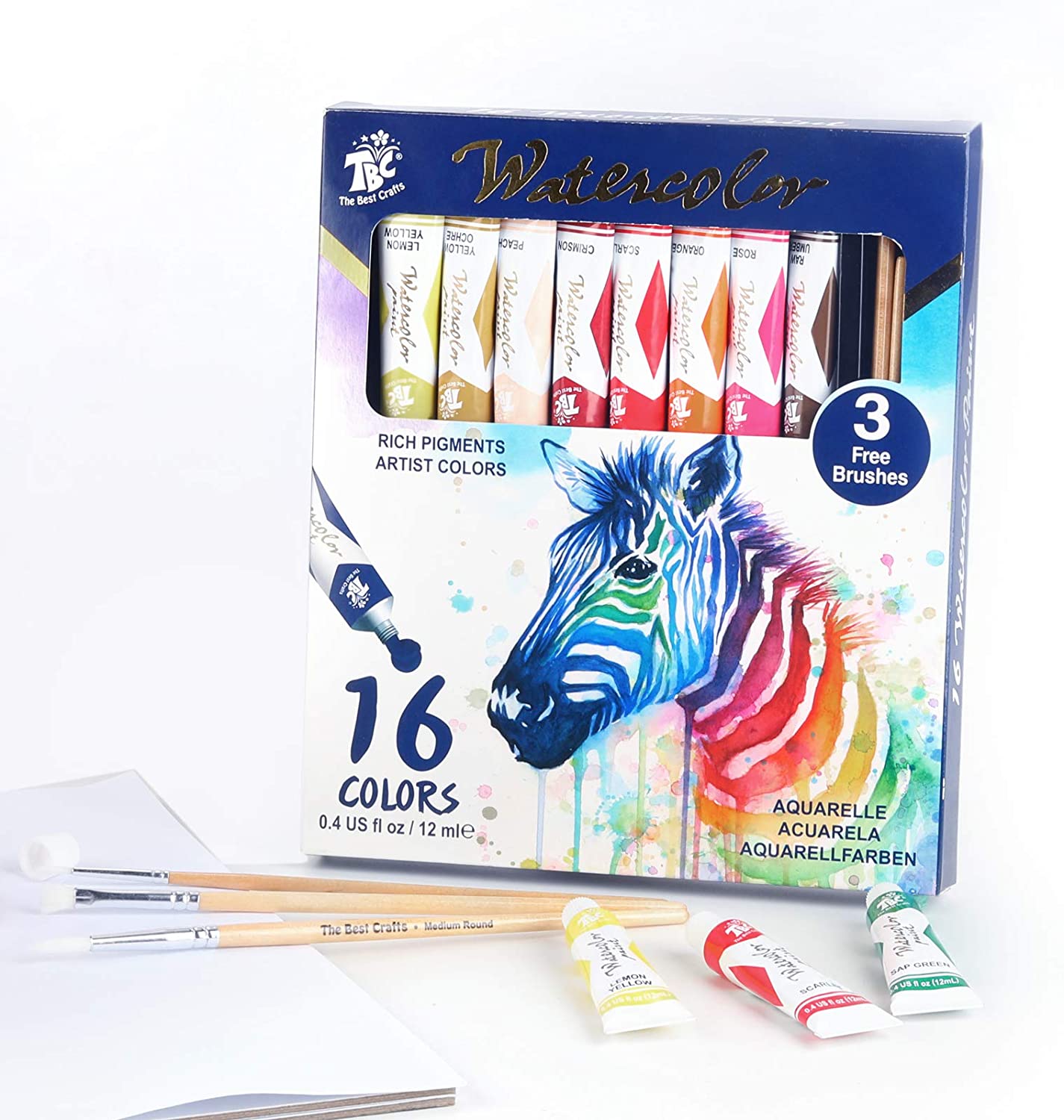 TBC watercolour paints with 16 colours and 3 paintbrushes - Stationery Island