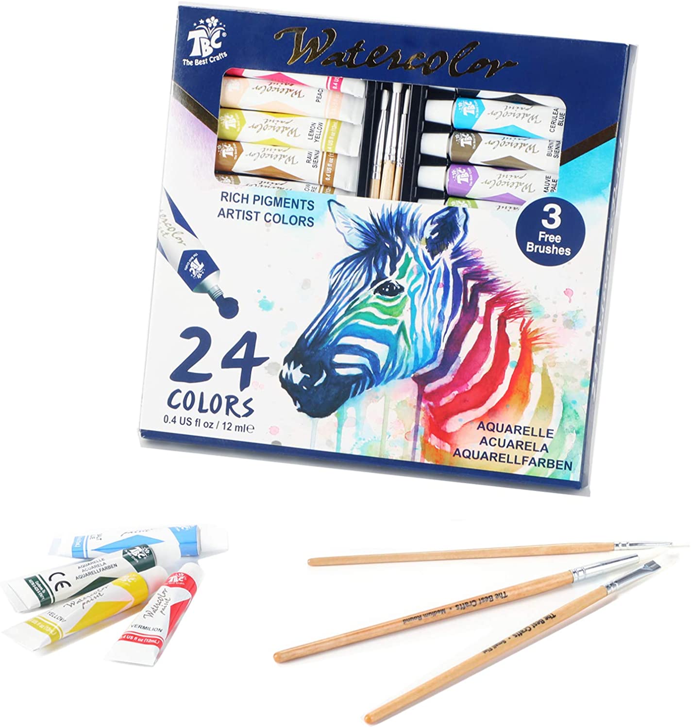A TBC watercolour paints with 24 colours and 3 paintbrushes - Stationery Island
