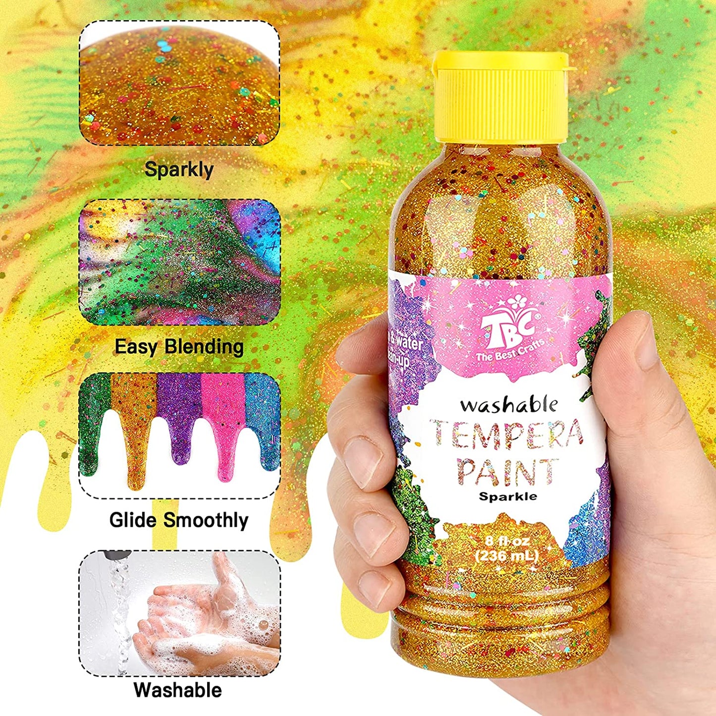 The TBC washable sparkle Tempera paint is sparkly, blends easily, glides smoothly and is washable - Stationery Island