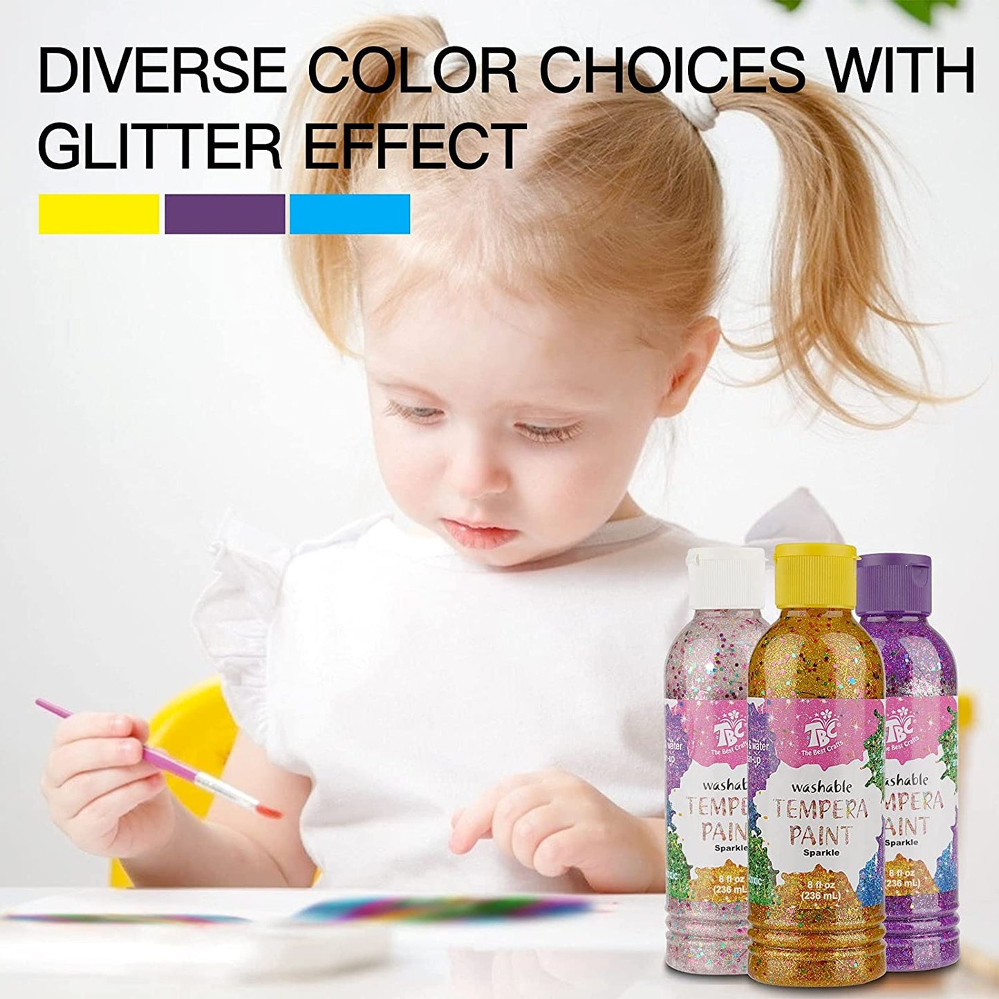 A little girl painting using the TBC washable sparkly Tempera paints and brush - Stationery Island