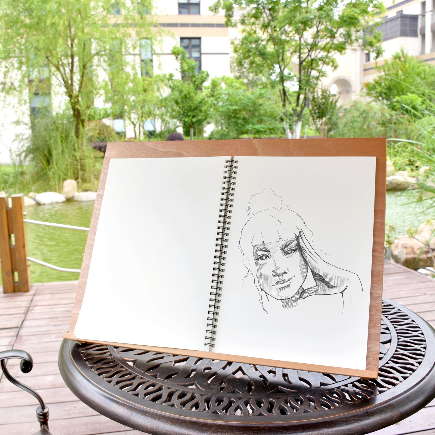 A sketch of a girl drawn inside the A3 spiral bound sketchbook - Stationery Island