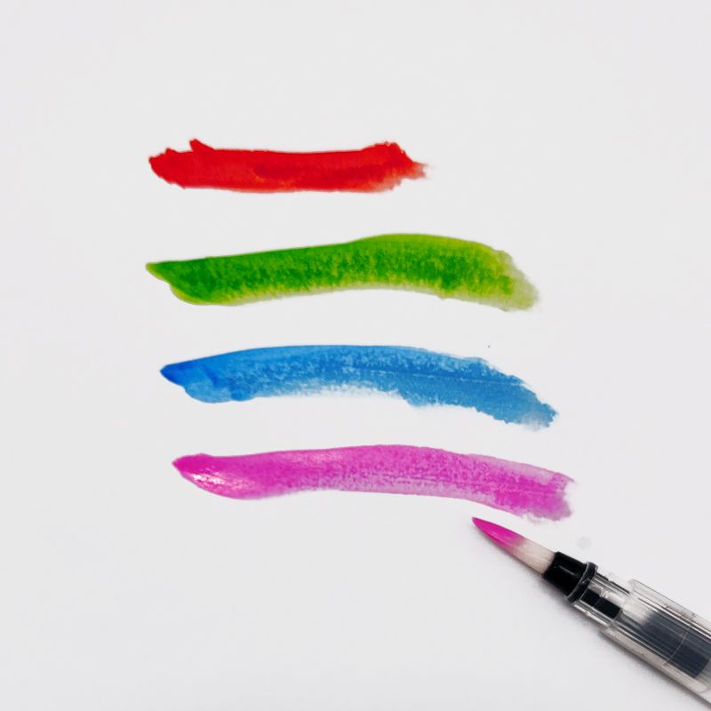 4 colours from the TBC watercolour paint set tested out on paper using the refillable water brush pen - Stationery Island