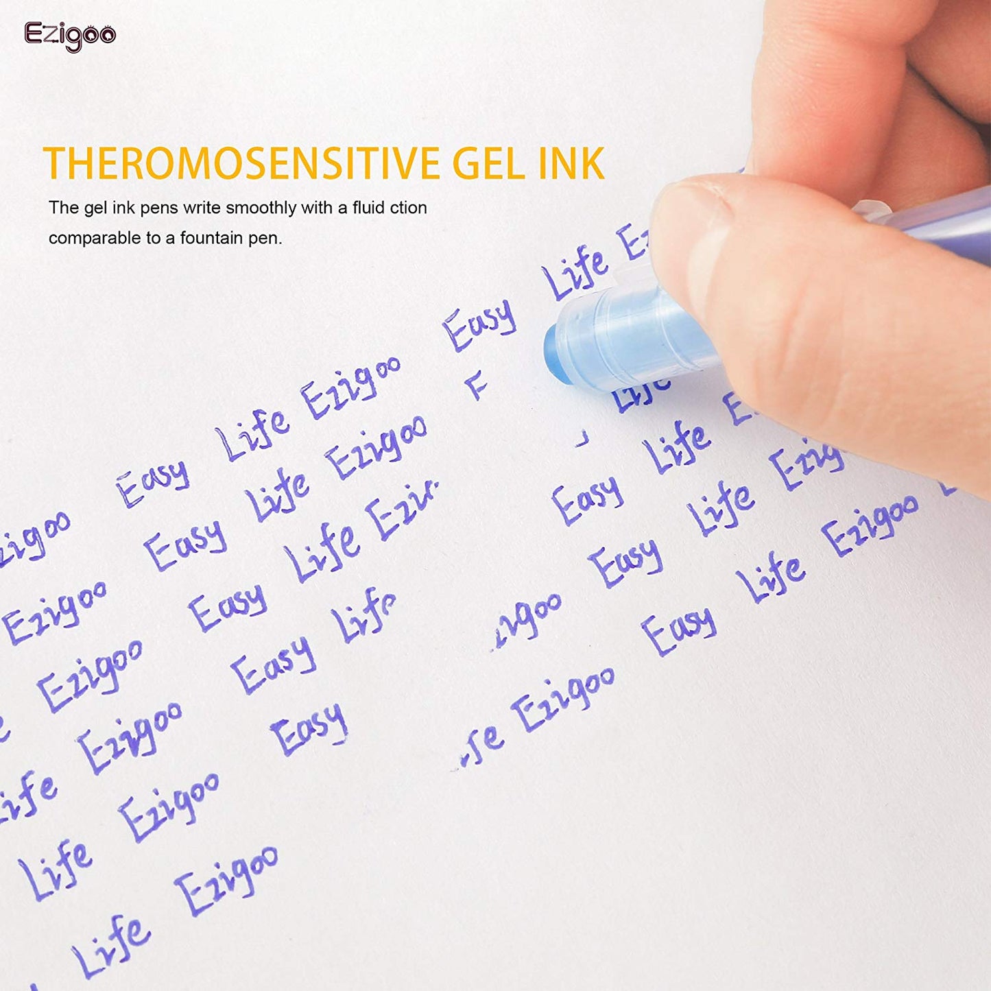A person using an Ezigoo erasable pen to erase writing off a paper - Stationery Island