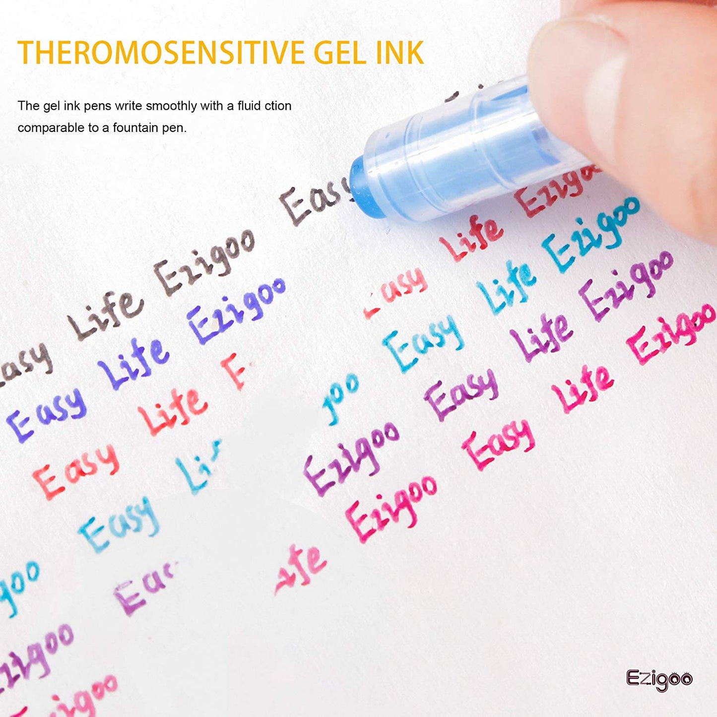 A person using an Ezigoo erasable pen to erase writing off a paper - Stationery Island