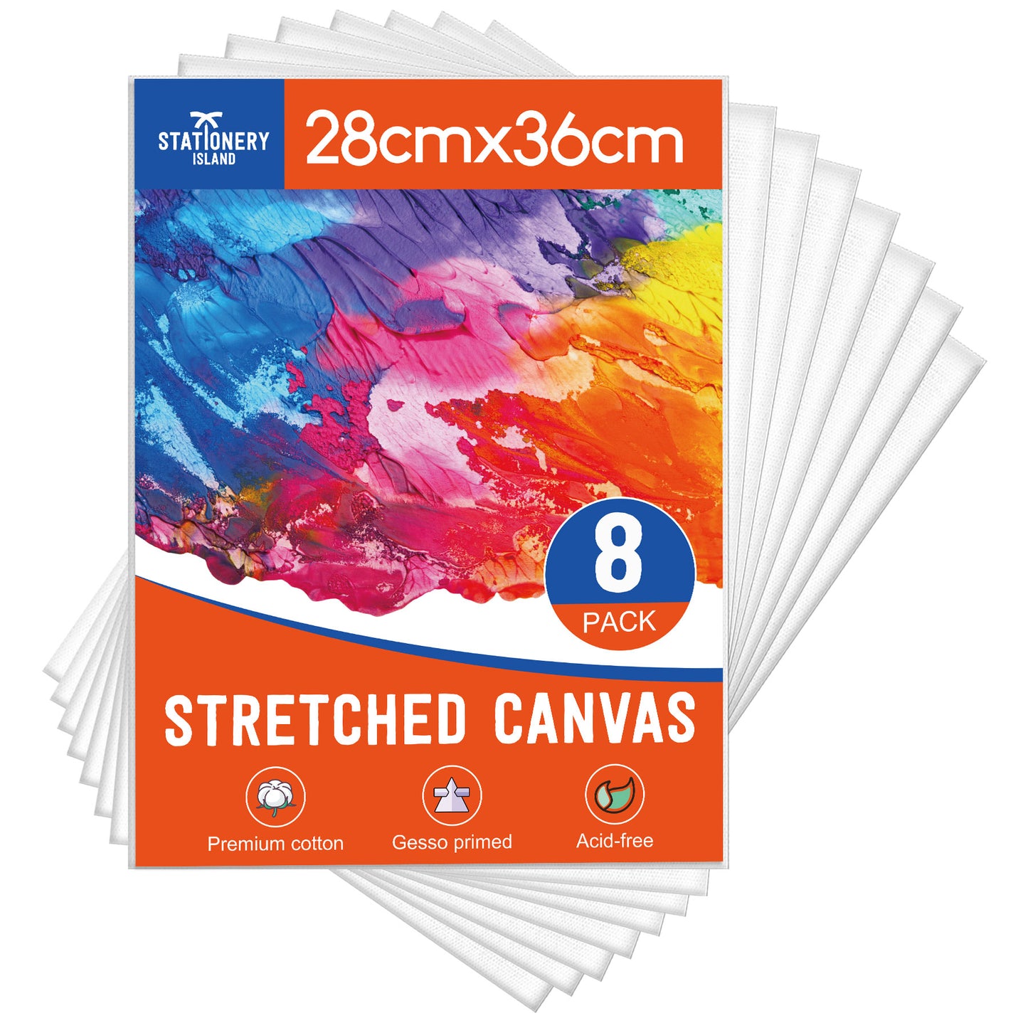 Stationery Island (28X36cm) 11" x 14" White Stretched Canvases - Pack of 8