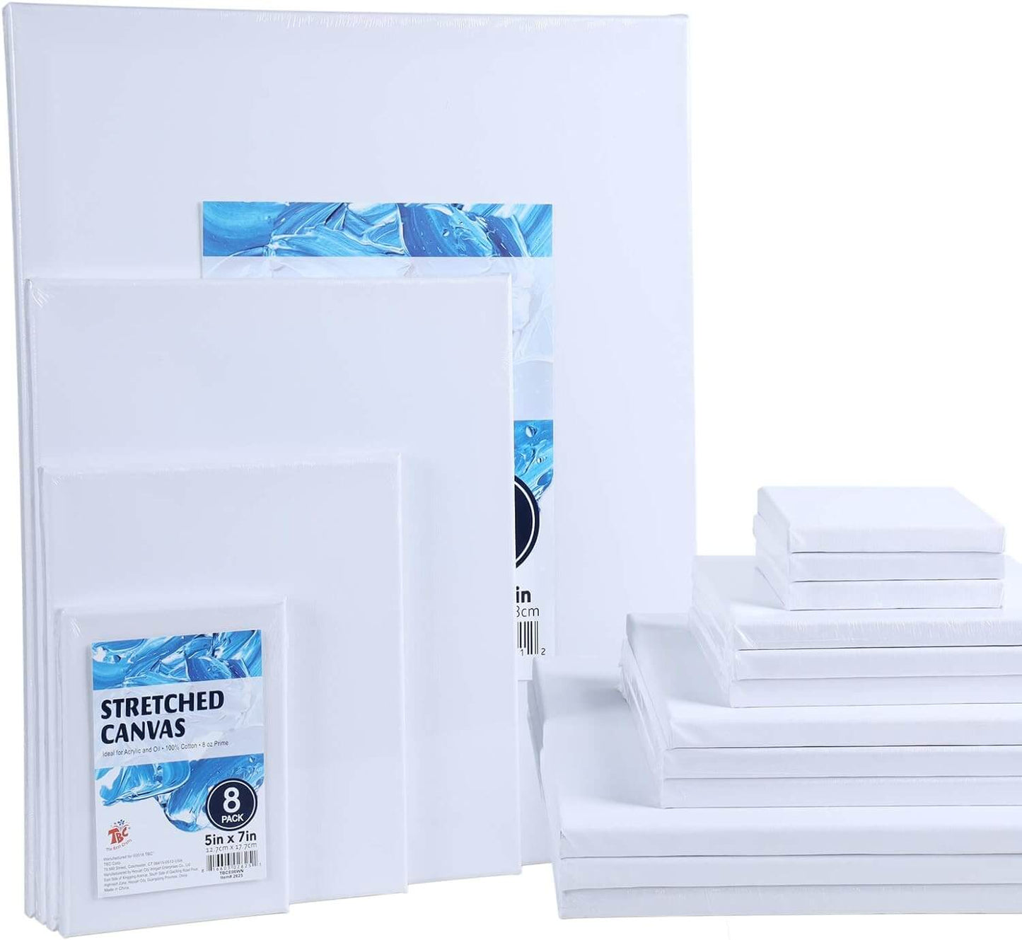 TBC 5" x 7" White Stretched Canvases - Pack of 8