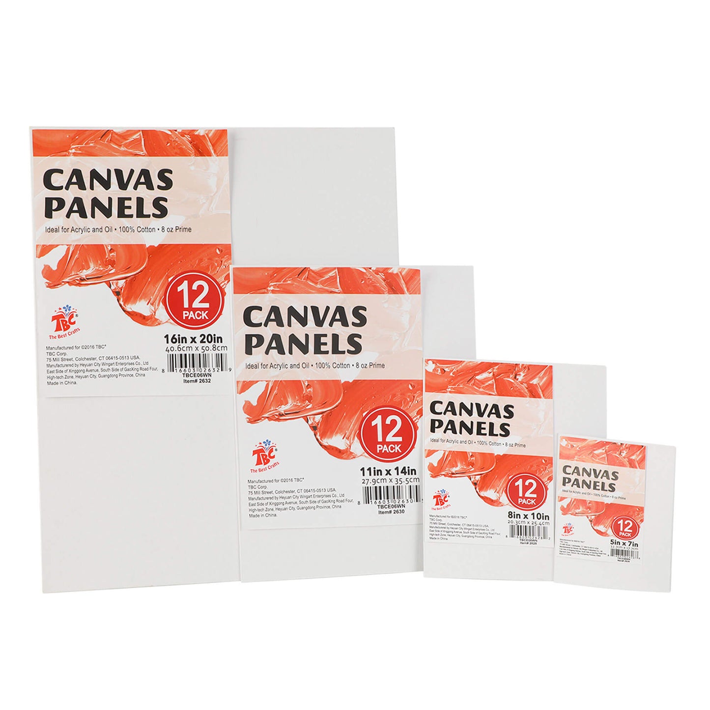 TBC 16" x 20" White Canvas Panels - Pack of 12