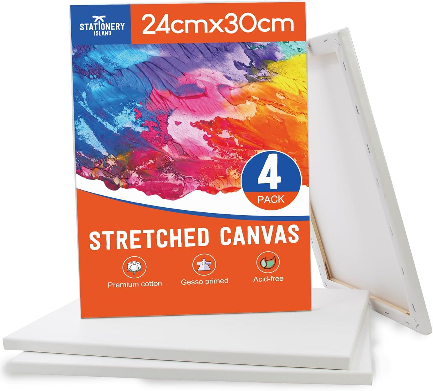 Stationery Island (24X30cm) 9" x 12" White Stretched Canvases - Pack of 4
