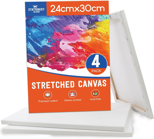 Stationery Island (24X30cm) 9" x 12" White Stretched Canvases - Pack of 4
