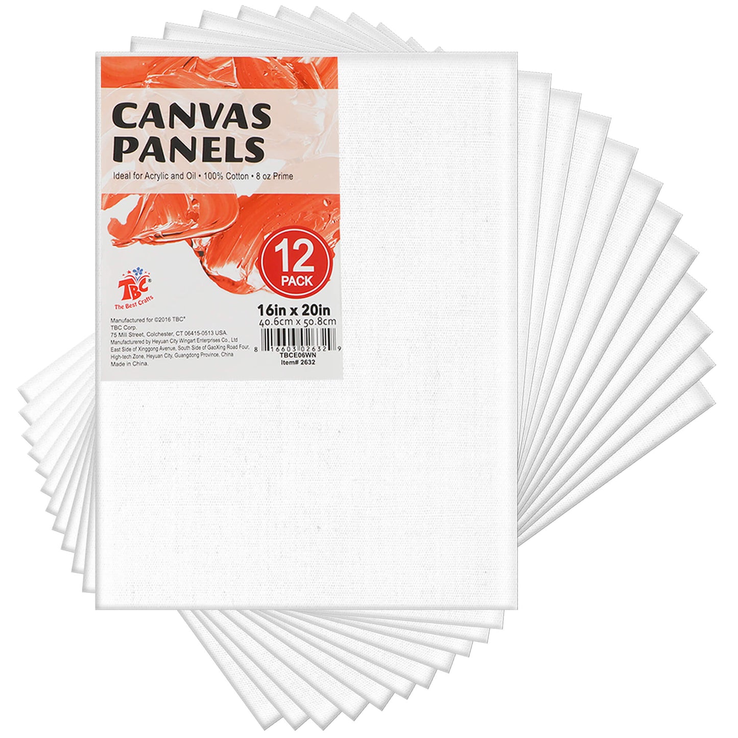 TBC 16" x 20" White Canvas Panels - Pack of 12