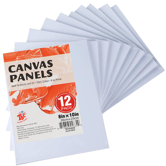 TBC 8" x 10" White Canvas Panels - Pack of 12