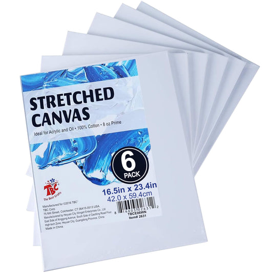 TBC 16" x 20" White Stretched Canvases - Pack of 6