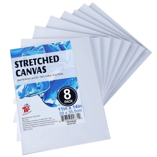 TBC 11" x 14" White Stretched Canvases - Pack of 8