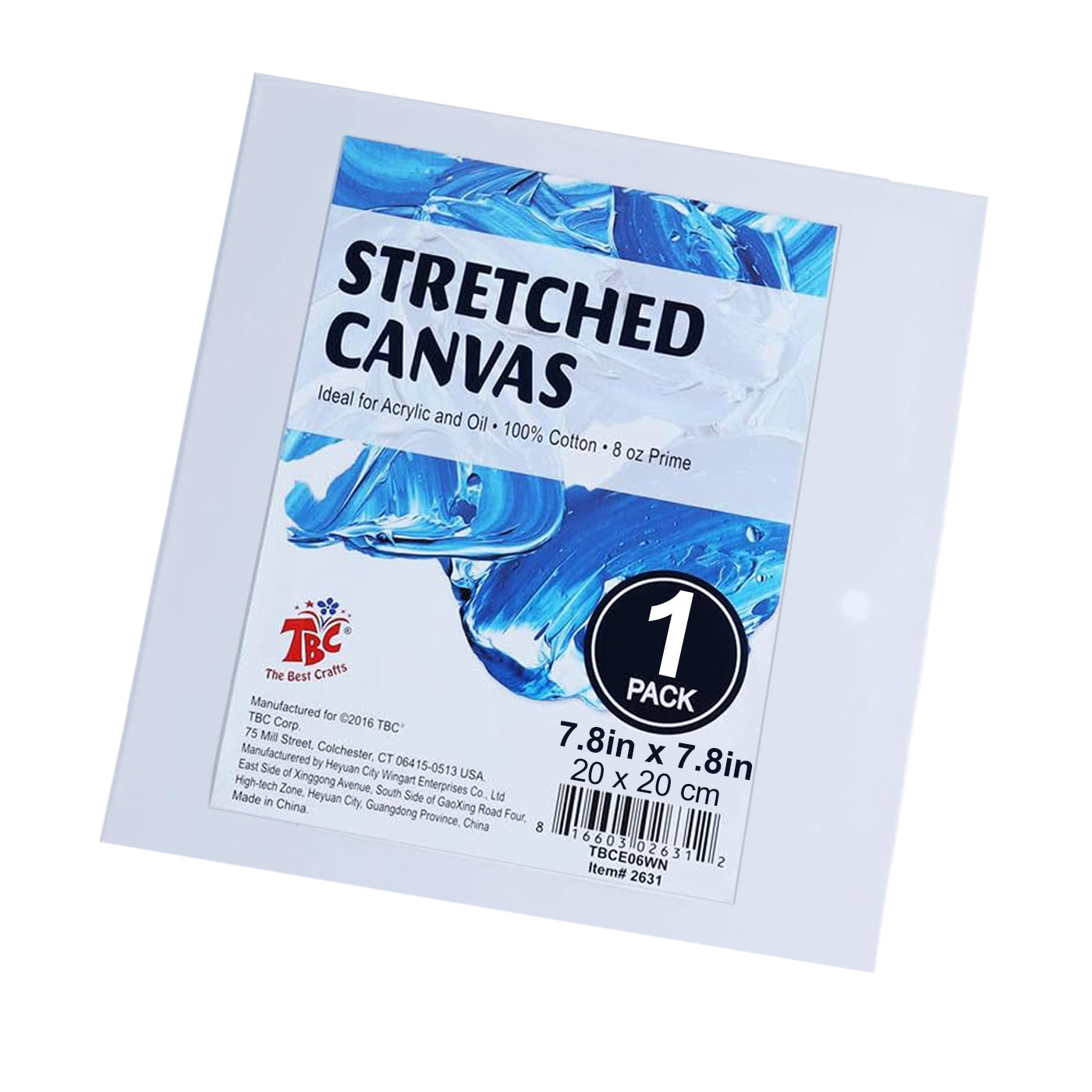 TBC 20X20cm White Stretched Canvases - Pack of 1