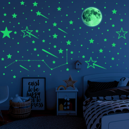 Ezigoo glow in the dark star stickers displayed in a bedroom