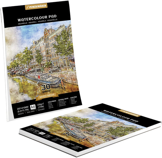 A pack of 2 A4 Pencilmarch watercolour paper pads with 230 gsm paper and 30 pages - Stationery Island