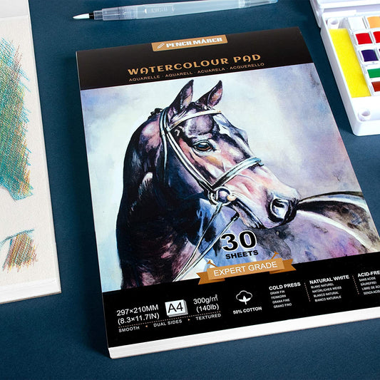 An A4 Pencilmarch artist watercolour paper pad with 300 gsm paper and 30 pages that comes in a pack of 2 - Stationery Island