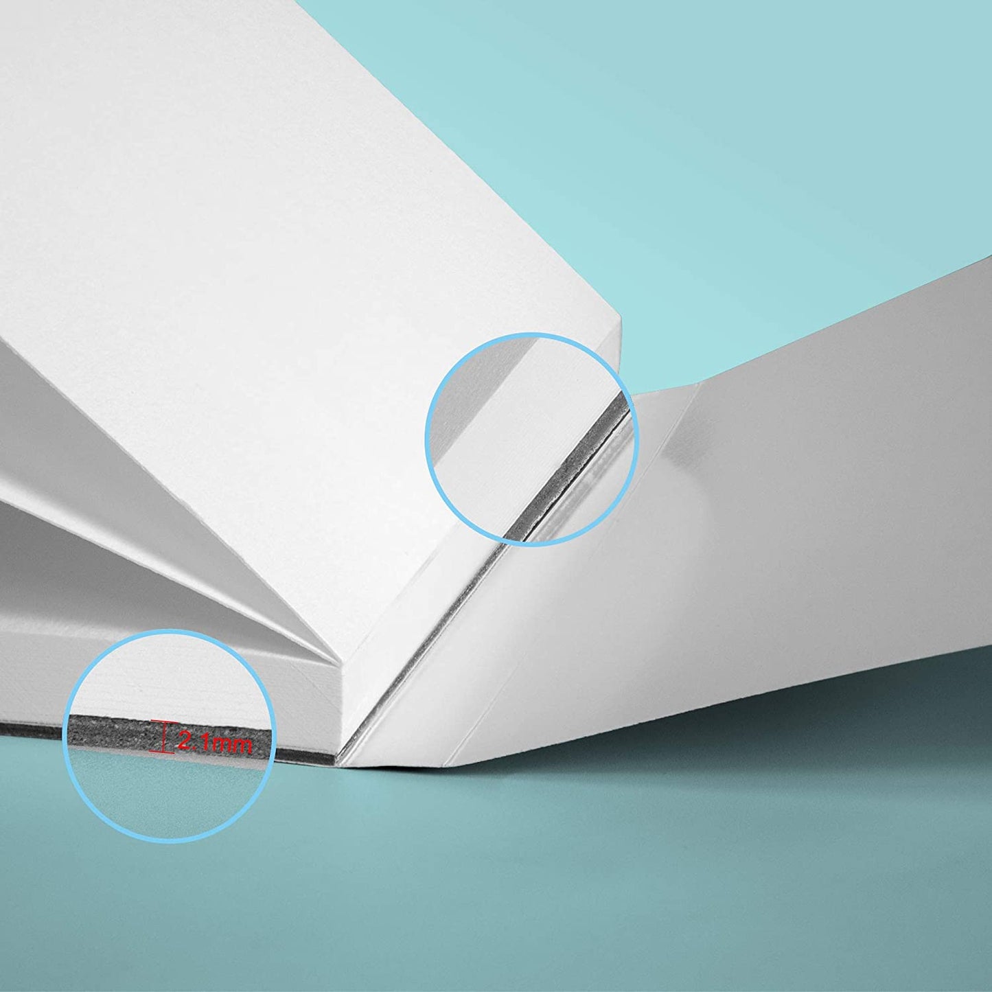 The thickness of the card base at the bottom of the A4 Pencilmarch watercolour paper pad with 230 gsm paper and 30 pages that comes in a pack of 2, is 2.1mm - Stationery Island