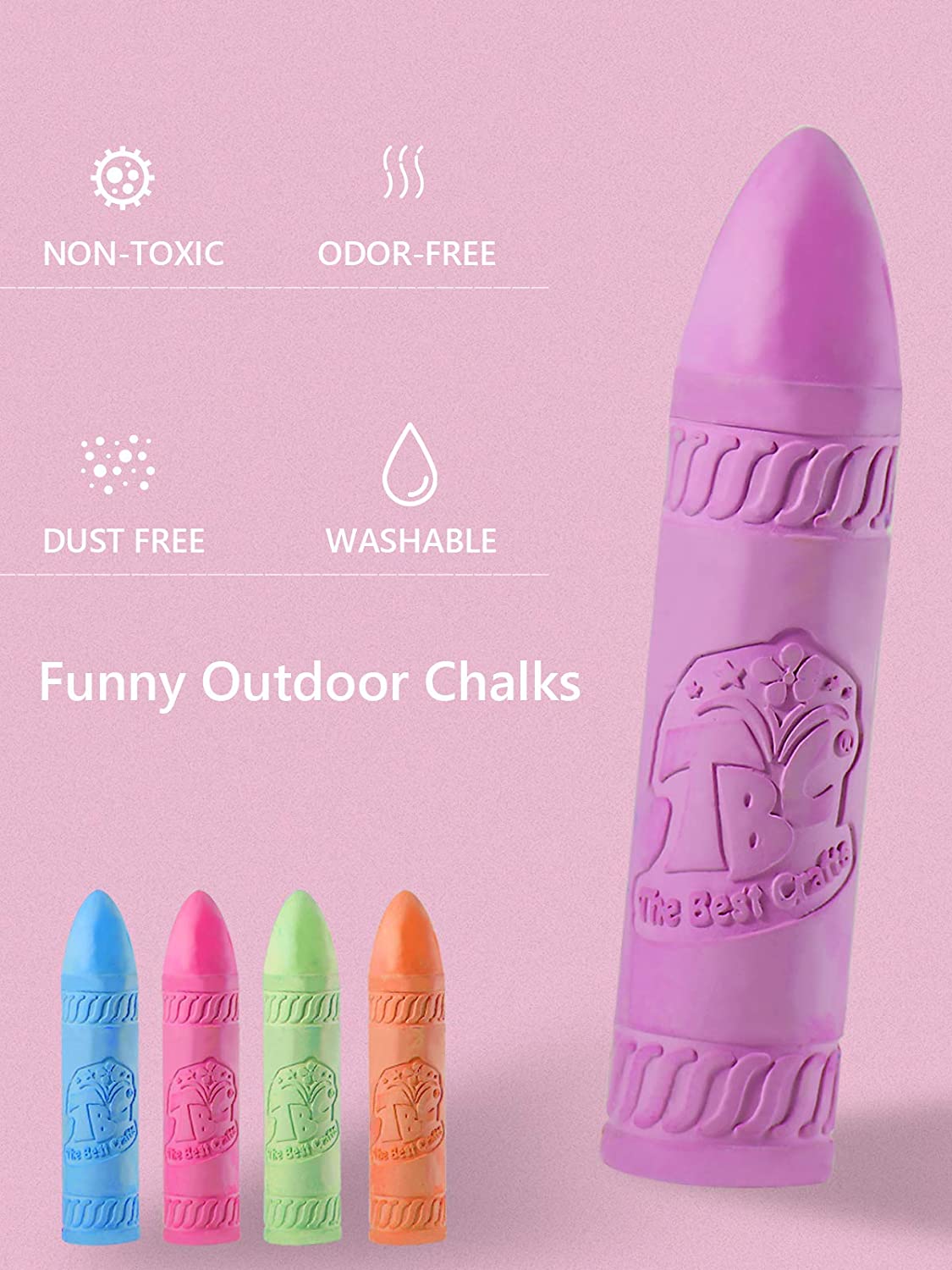 The TBC washable sidewalk neon glitter chalks are non-toxic, odour-free, dust free and washable - Stationery Island