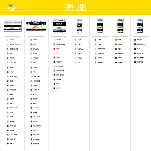 A contents table showing the box packaging of different pens with a list of each colour that is inside each box - Stationery Island 