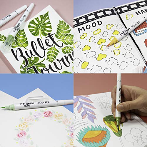Winter colours brush pens being used to colour in pictures - Stationery Island