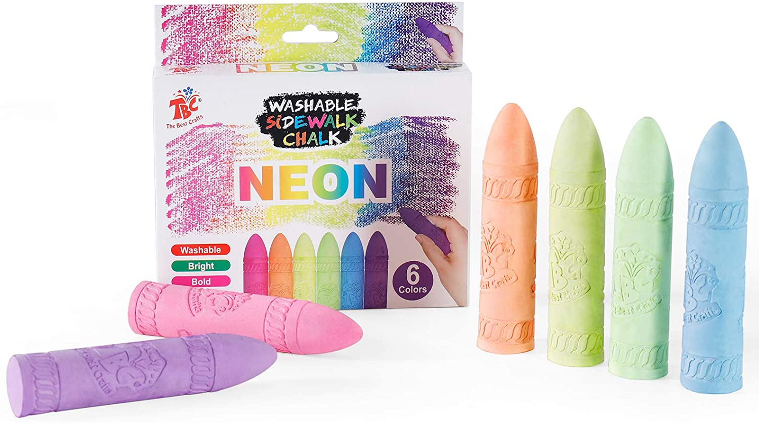 TBC washable sidewalk neon glitter chalks in a set of 6 colours - Stationery Island 