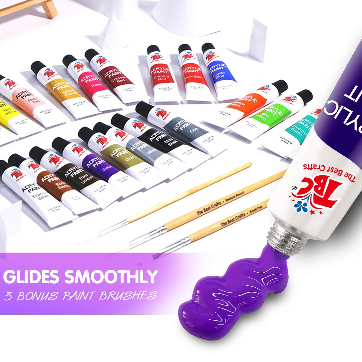 Acrylic paint tubes with 3 paint brushes - Stationery Island