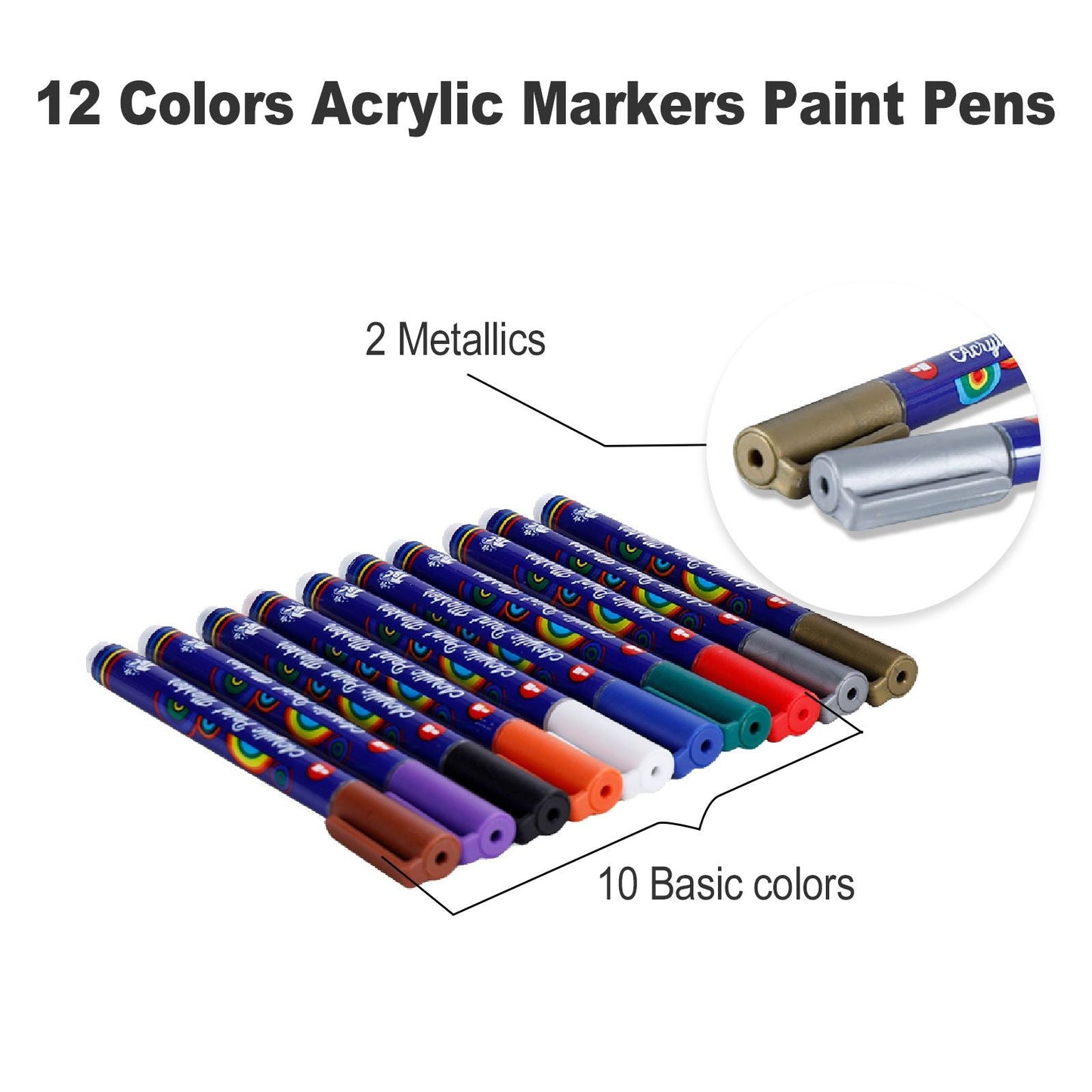 10 basic colours and 2 metallic colours of acrylic paint markers - Stationery Island