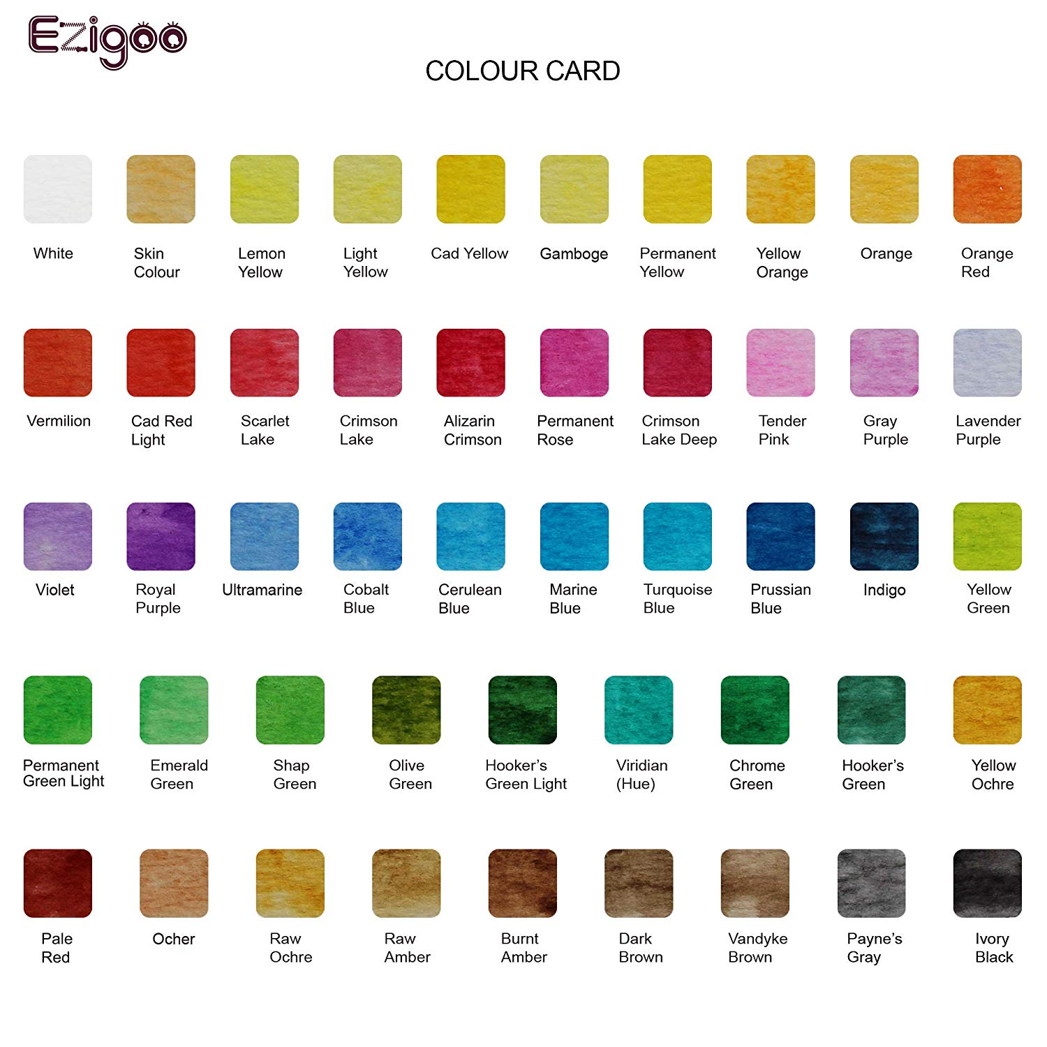48 different colours that are inside the Ezigoo watercolour paint set that has an aqua brush - Stationery Island
