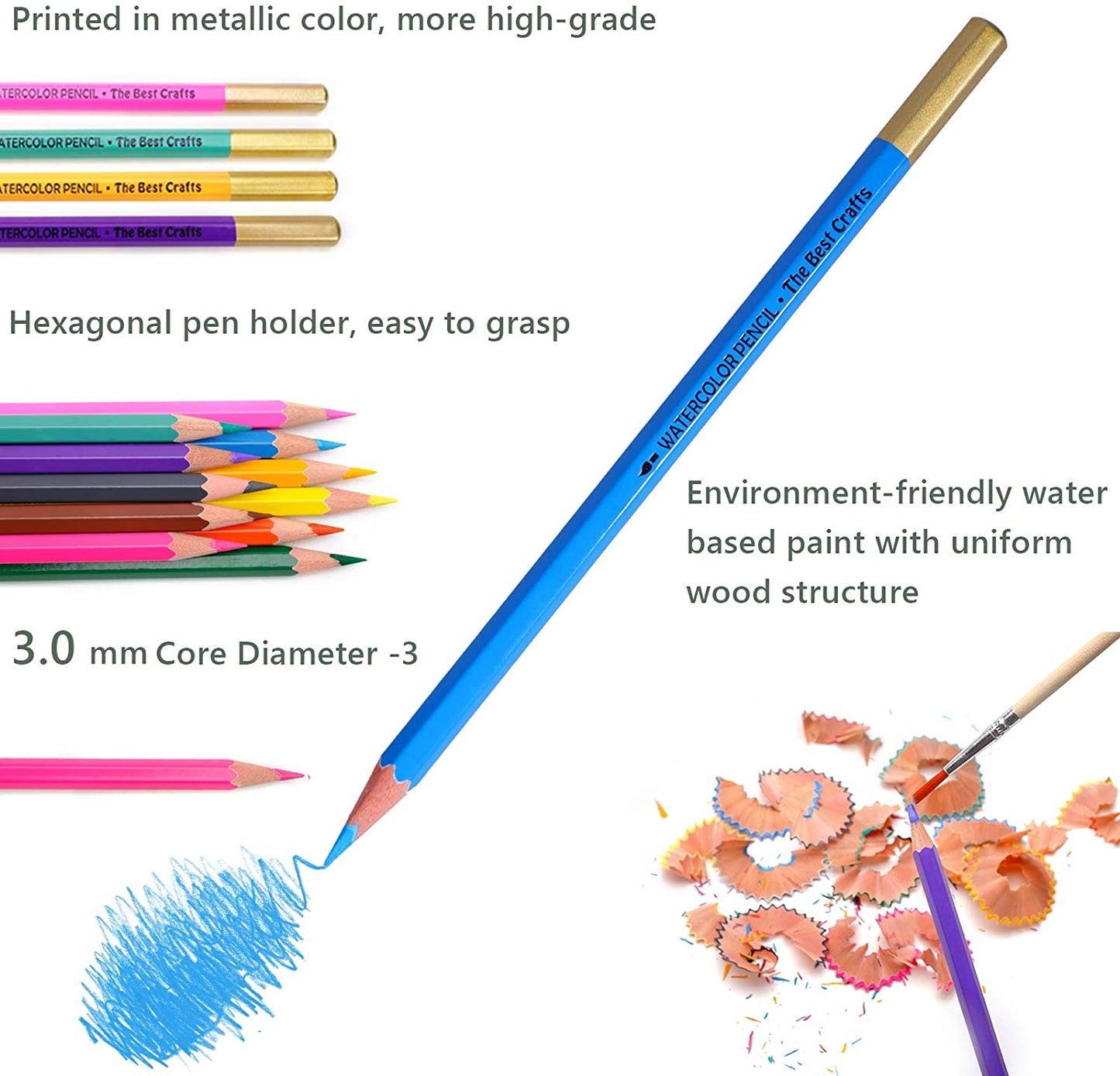 The pencils from the set of 72 TBC professional watercolour pencils are easy to hold, environment friendly, high-grade and have a uniform wood structure - Stationery Island